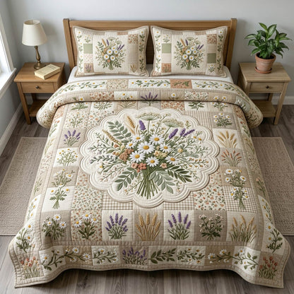 Floral Patchwork 3-Piece Quilted Bedding Set GFTONMU1368