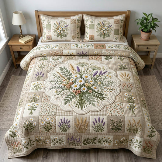Floral Patchwork 3-Piece Quilted Bedding Set GFTONMU1368