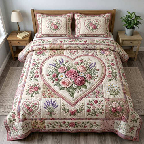 Floral Patchwork 3-Piece Quilted Bedding Set GFTONMU1370