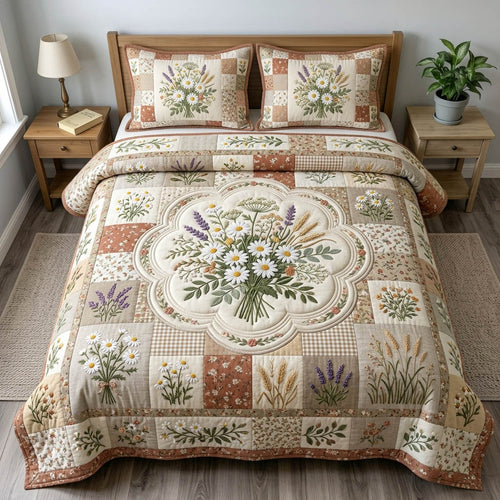Floral Patchwork 3-Piece Quilted Bedding Set GFTONMU1371