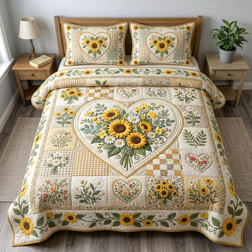 Floral Patchwork 3-Piece Quilted Bedding Set GFTONMU1372