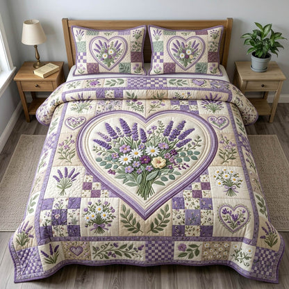 Floral Patchwork 3-Piece Quilted Bedding Set GFTONMU1373