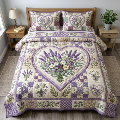Floral Patchwork 3-Piece Quilted Bedding Set GFTONMU1373