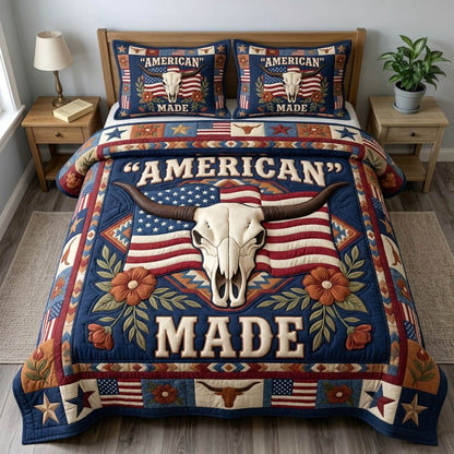 Longhorn Skull 3-Piece Quilted Bedding Set GFTONMU1411