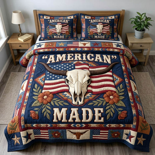 Longhorn Skull 3-Piece Quilted Bedding Set GFTONMU1411