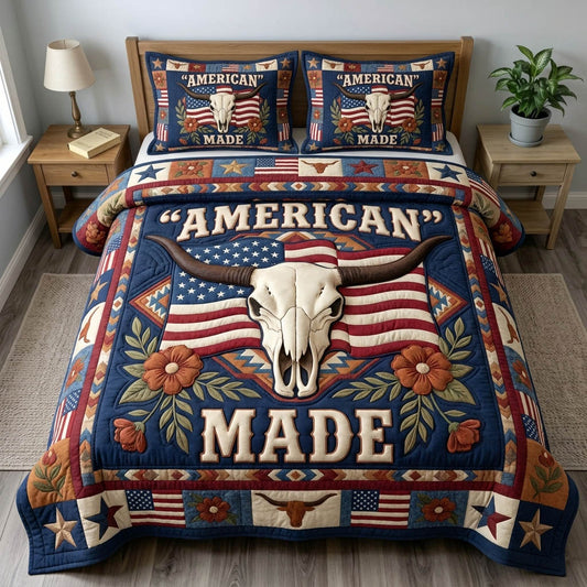 Longhorn Skull 3-Piece Quilted Bedding Set GFTONMU1411