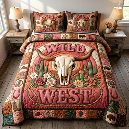 Longhorn Skull 3-Piece Quilted Bedding Set GFTONMU1412