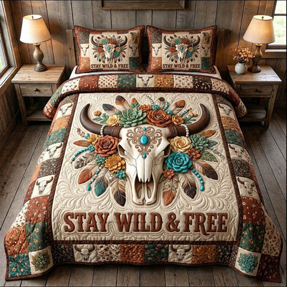 Longhorn Skull 3-Piece Quilted Bedding Set GFTONMU1413