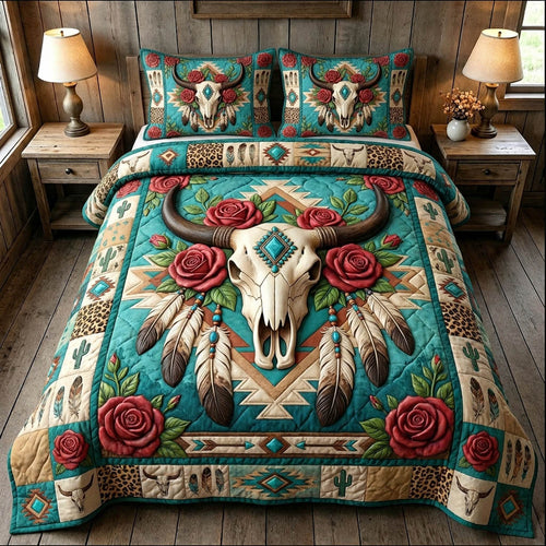 Longhorn Skull 3-Piece Quilted Bedding Set GFTONMU1415