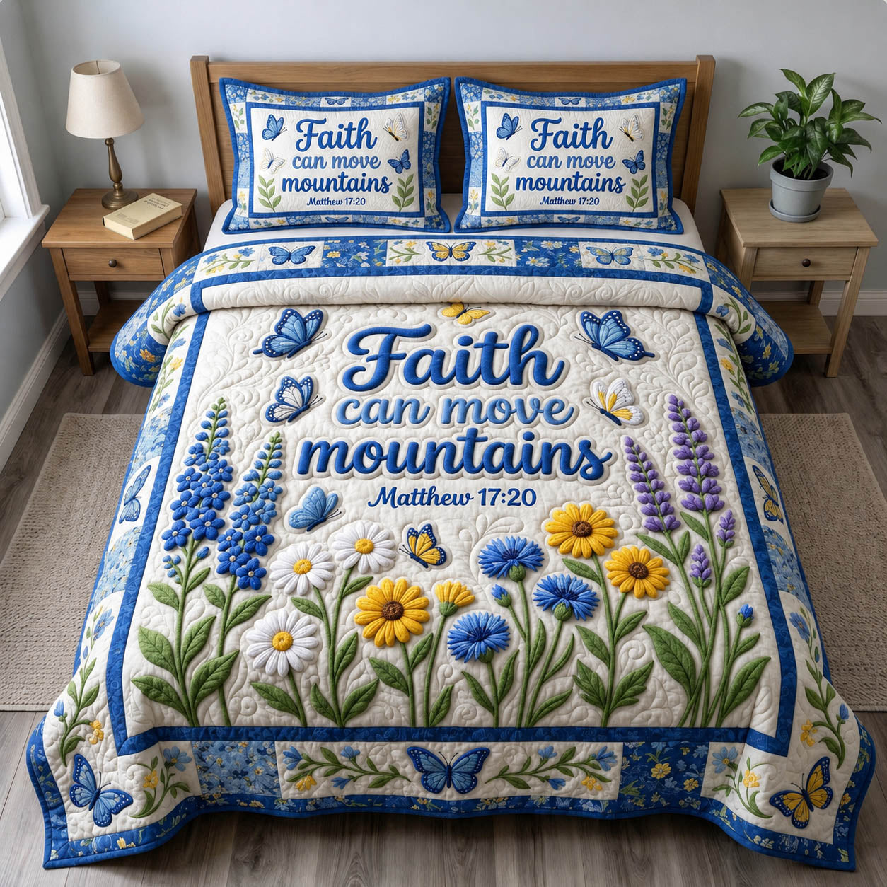 Floral Bible 3-Piece Quilted Bedding Set GFTONMU1417