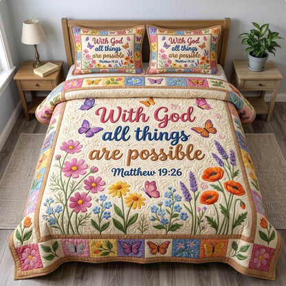 Floral Bible 3-Piece Quilted Bedding Set GFTONMU1422