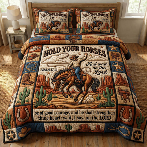 Prairie Horse 3-Piece Quilted Bedding Set GFTONMU1484