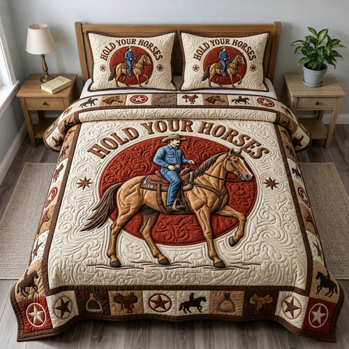 Prairie Horse 3-Piece Quilted Bedding Set GFTONMU1488