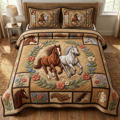 Prairie Horse 3-Piece Quilted Bedding Set GFTONMU1489