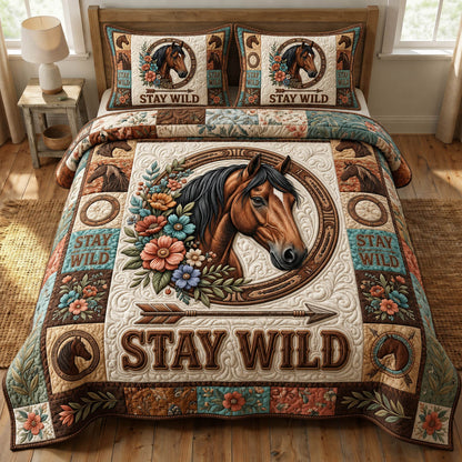 Prairie Horse 3-Piece Quilted Bedding Set GFTONMU1490