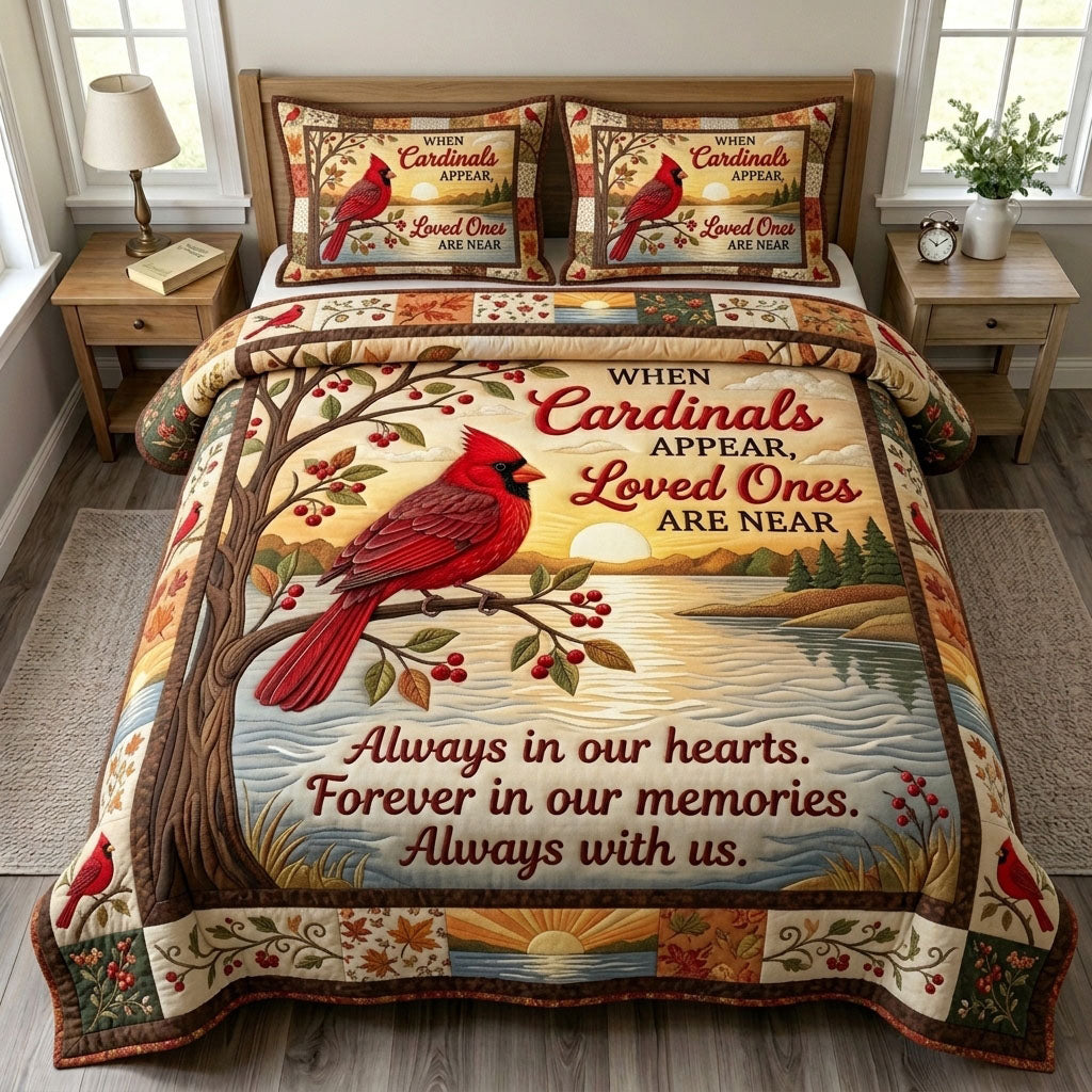 Red Cardinal 3-Piece Quilted Bedding Set GFTONMU1581