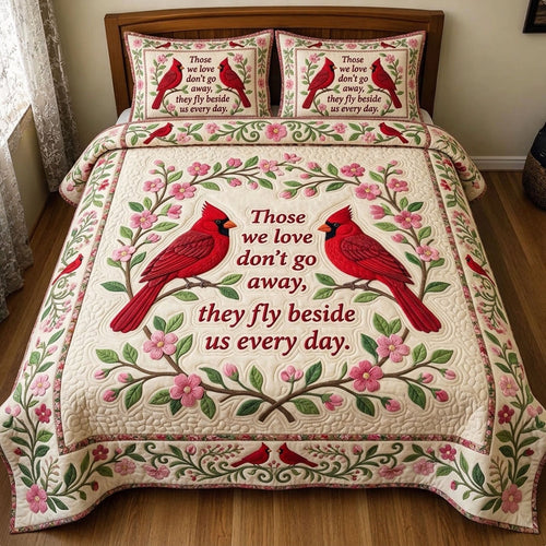 Red Cardinal 3-Piece Quilted Bedding Set GFTONMU1582