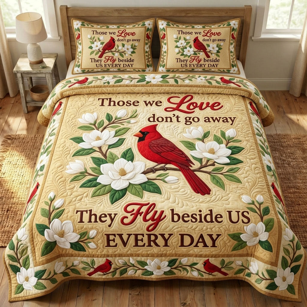 Red Cardinal 3-Piece Quilted Bedding Set GFTONMU1584
