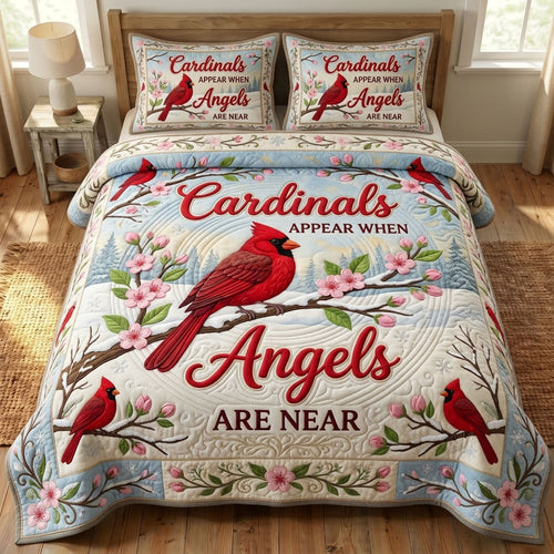 Red Cardinal 3-Piece Quilted Bedding Set GFTONMU1585