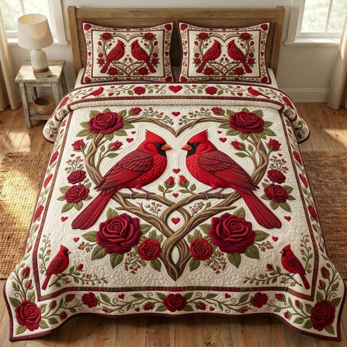 Red Cardinal 3-Piece Quilted Bedding Set GFTONMU1587