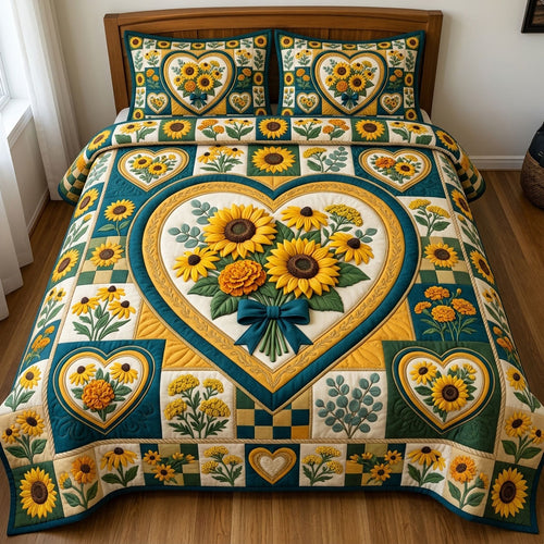 Floral Patchwork 3-Piece Quilted Bedding Set GFTONMU1589