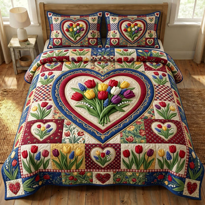 Floral Patchwork 3-Piece Quilted Bedding Set GFTONMU1590
