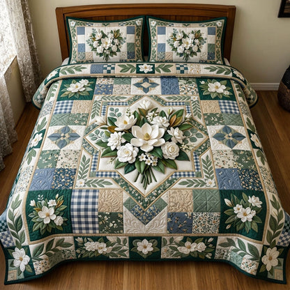 Floral Patchwork 3-Piece Quilted Bedding Set GFTONMU1592