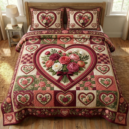 Floral Patchwork 3-Piece Quilted Bedding Set GFTONMU1594
