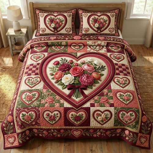 Floral Patchwork 3-Piece Quilted Bedding Set GFTONMU1594