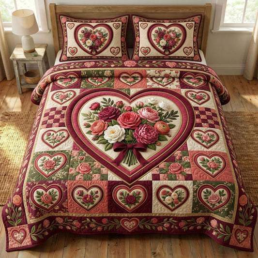 Floral Patchwork 3-Piece Quilted Bedding Set GFTONMU1594