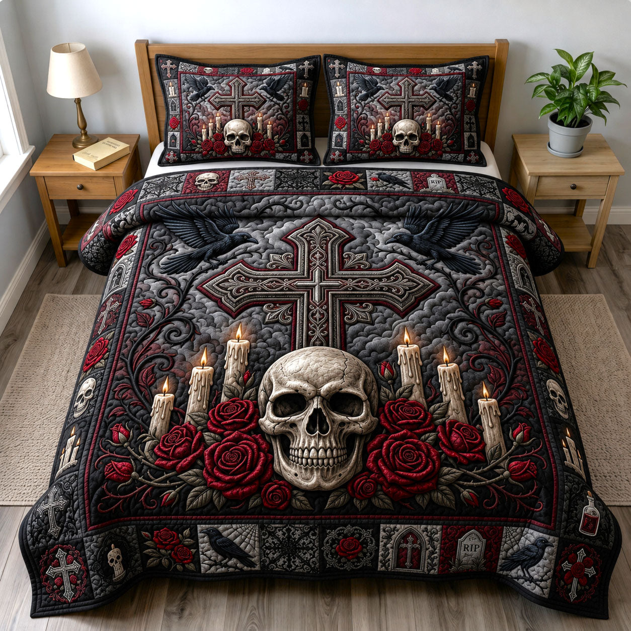 Haunted Halloween 3-Piece Quilted Bedding Set GFTONMU1624