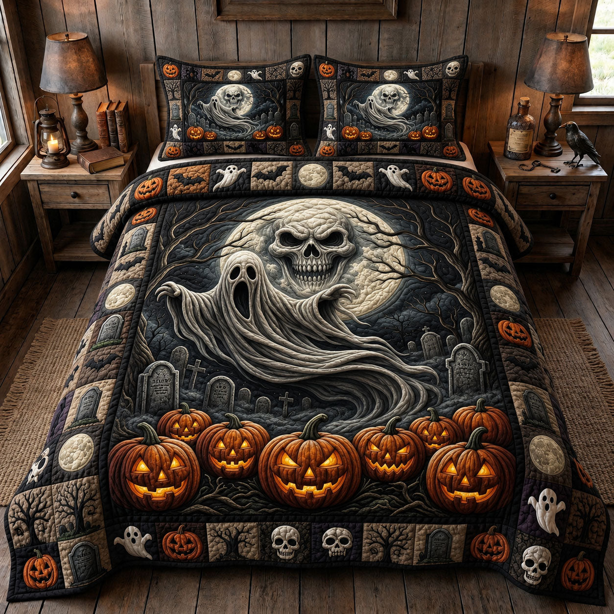 Haunted Halloween 3-Piece Quilted Bedding Set GFTONMU1627