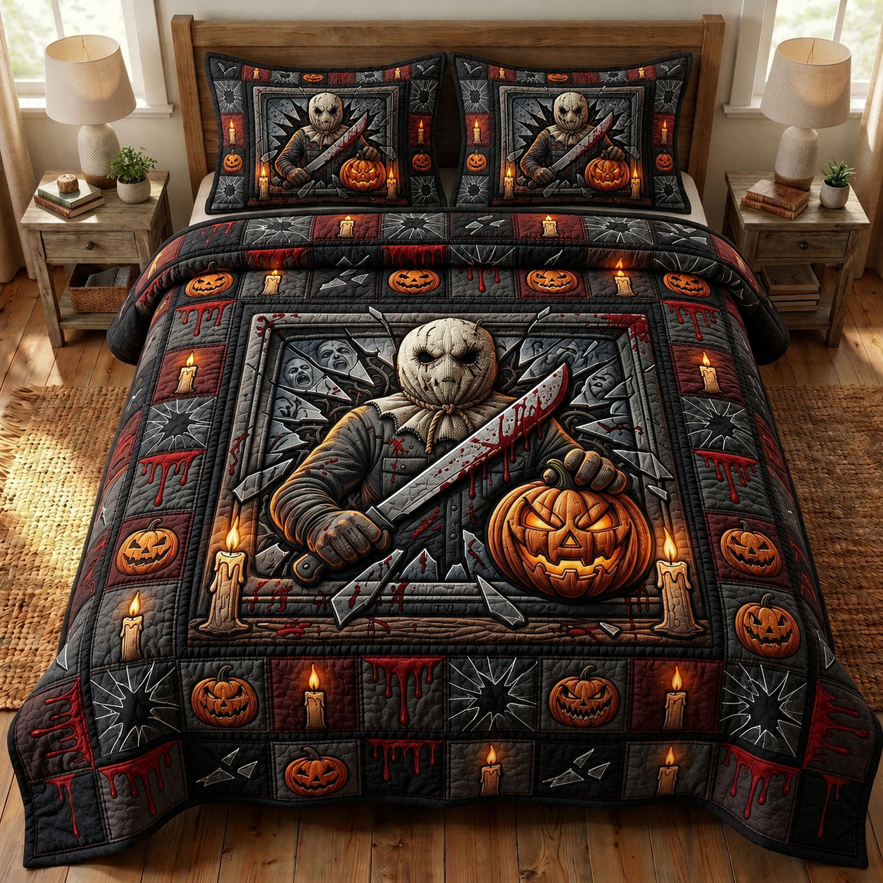 Haunted Halloween 3-Piece Quilted Bedding Set GFTONMU1629