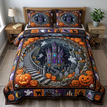 Haunted Halloween 3-Piece Quilted Bedding Set GFTONMU1635