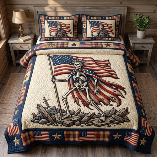 Patriotic Skull 3-Piece Quilted Bedding Set GFTONMU1684