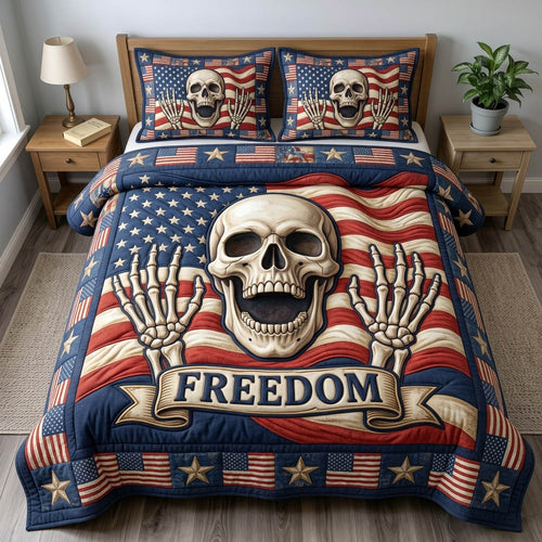 Patriotic Skull 3-Piece Quilted Bedding Set GFTONMU1686