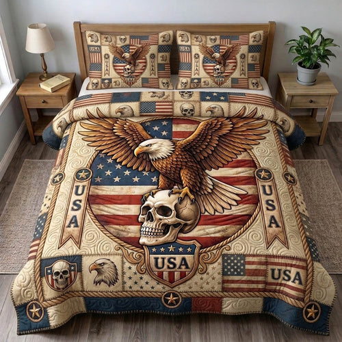 Patriotic Skull 3-Piece Quilted Bedding Set GFTONMU1688