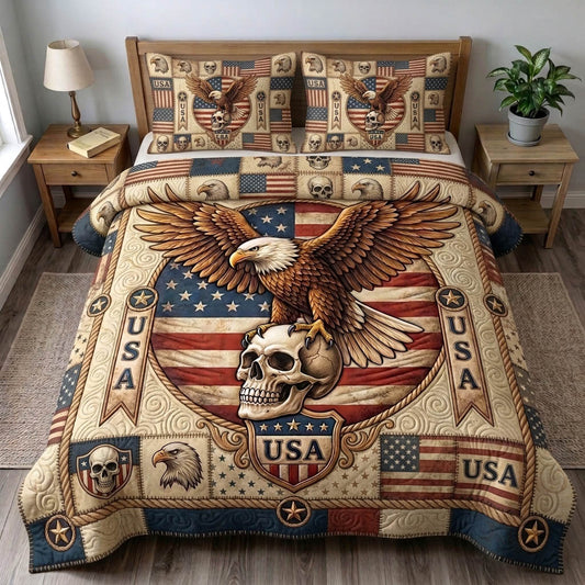 Patriotic Skull 3-Piece Quilted Bedding Set GFTONMU1688
