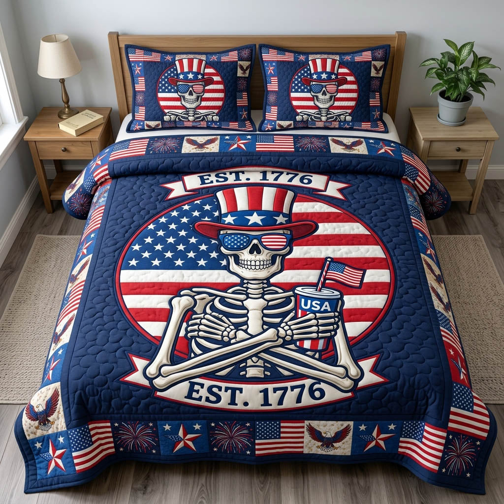 Patriotic Skull 3-Piece Quilted Bedding Set GFTONMU1685