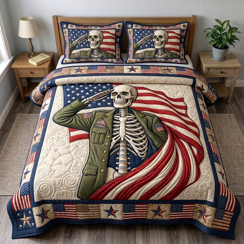 Patriotic Skull 3-Piece Quilted Bedding Set GFTONMU1687