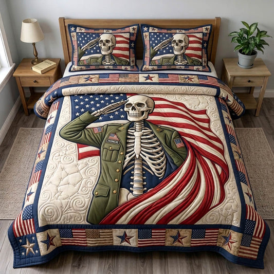 Patriotic Skull 3-Piece Quilted Bedding Set GFTONMU1687