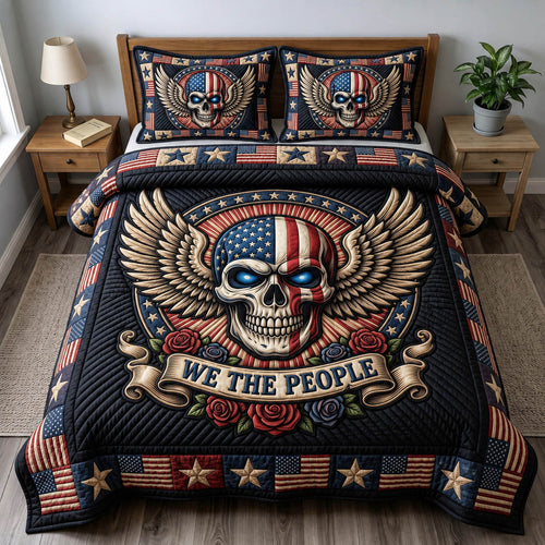 Patriotic Skull 3-Piece Quilted Bedding Set GFTONMU1689