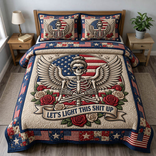 Patriotic Skull 3-Piece Quilted Bedding Set GFTONMU1690