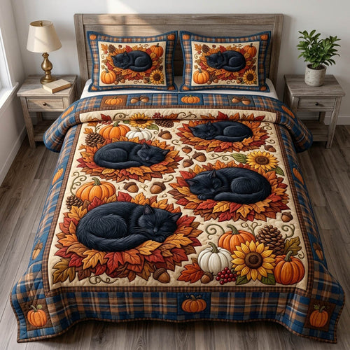Black Cat 3-Piece Quilted Bedding Set GFTONMU1723
