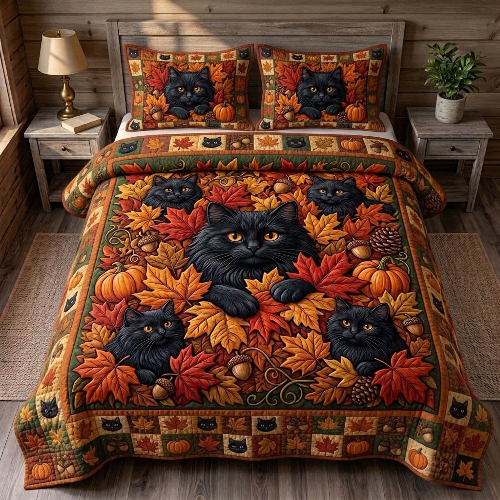 Black Cat 3-Piece Quilted Bedding Set GFTONMU1724