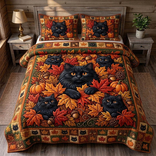 Black Cat 3-Piece Quilted Bedding Set GFTONMU1724
