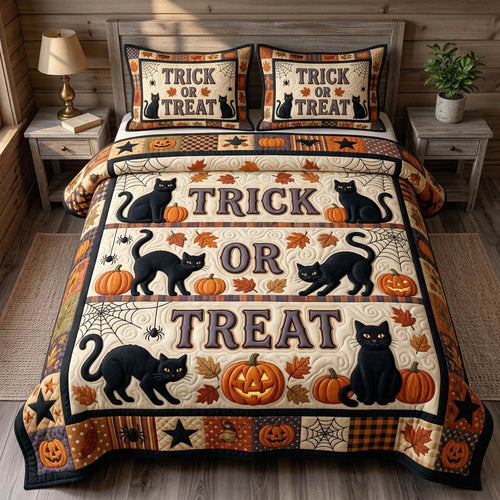 Black Cat 3-Piece Quilted Bedding Set GFTONMU1725
