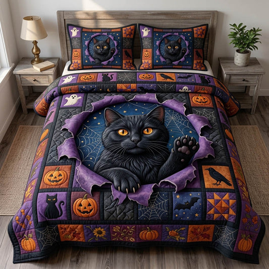 Black Cat 3-Piece Quilted Bedding Set GFTONMU1726