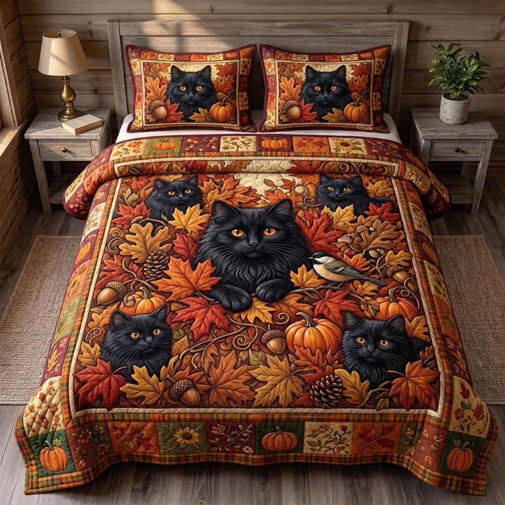 Black Cat 3-Piece Quilted Bedding Set GFTONMU1728