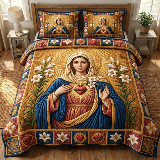 Mother Mary 3-Piece Quilted Bedding Set GFTONMU1743
